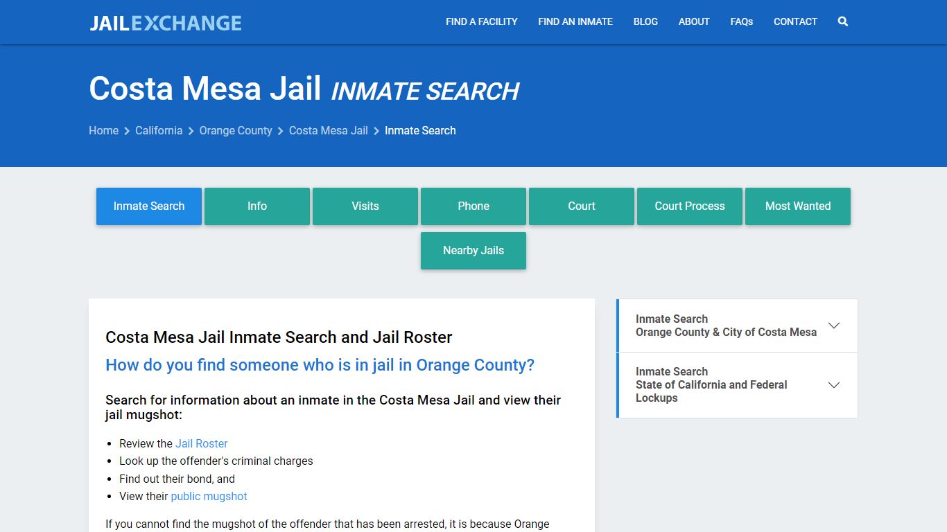 Inmate Search: Roster & Mugshots - Costa Mesa Jail, CA